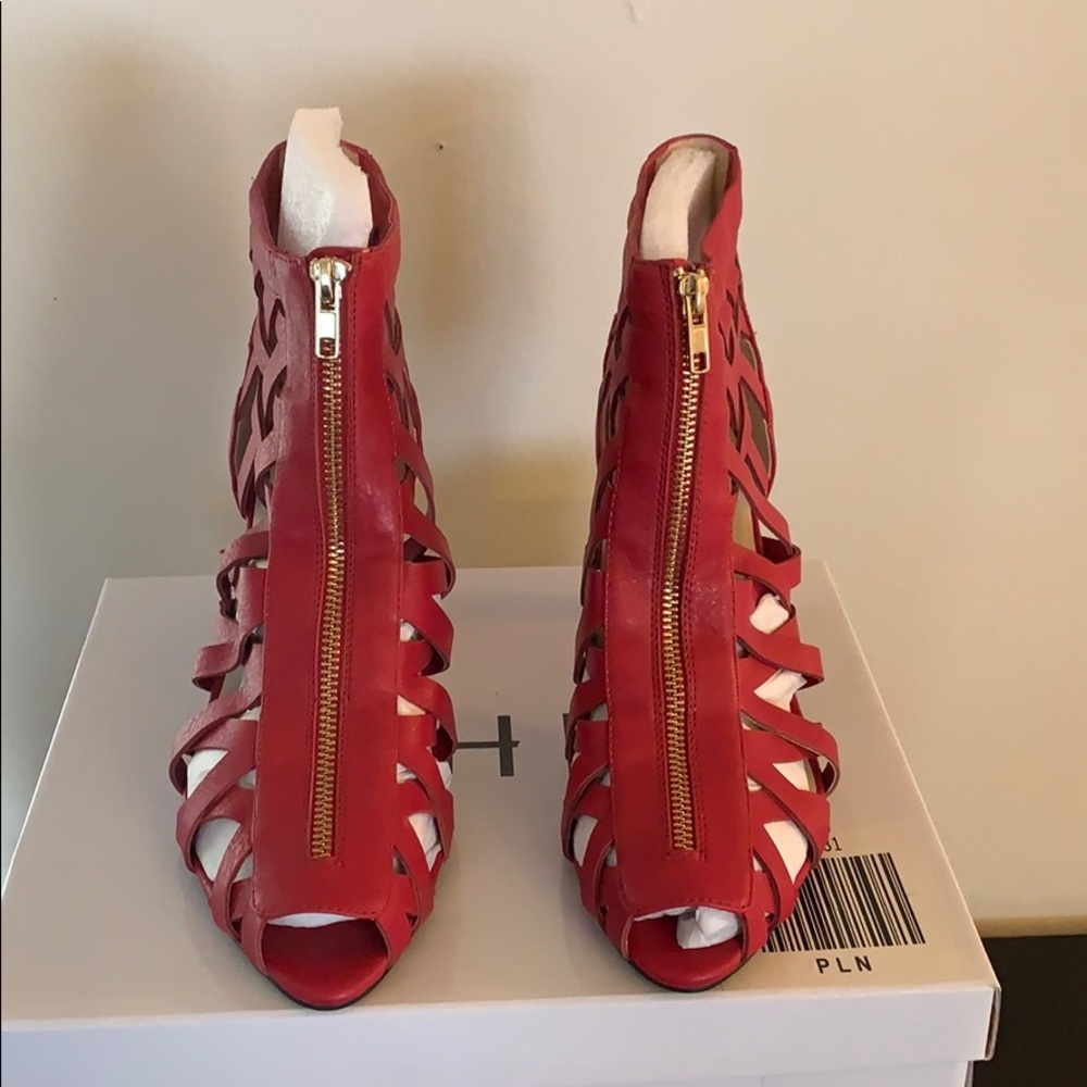Leather Red  Cage Bootie